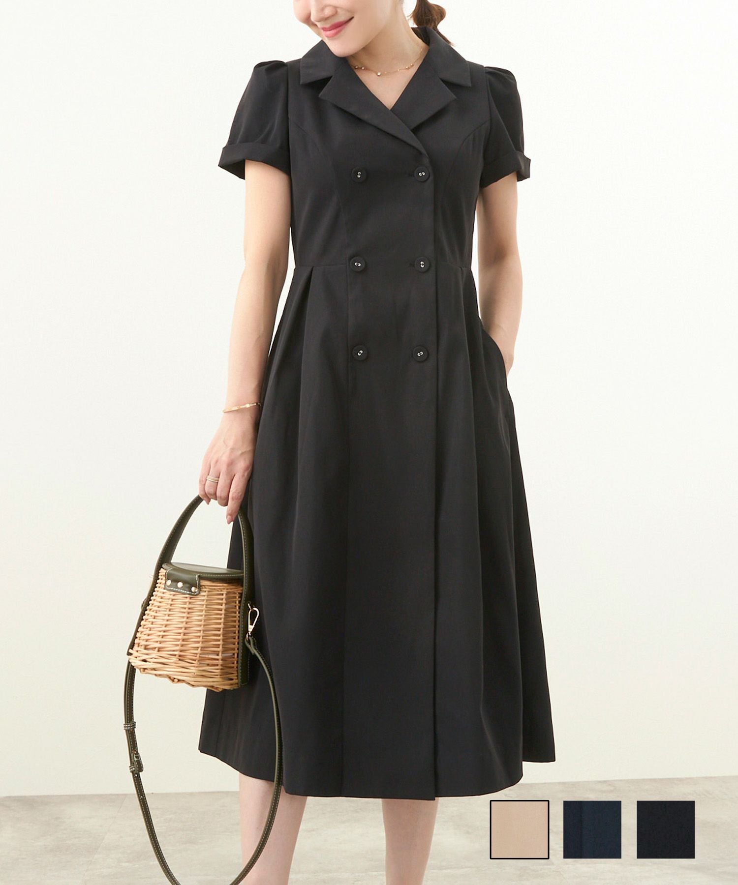 2点以上で半額クーポン対象 テーラー襟 ダブル釦 ワンピース Liala×PG