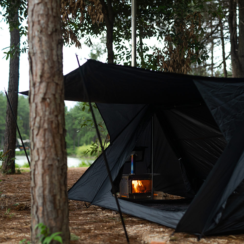 STOVEHUT BLACK パップテント | 前室あり 軍幕テント煙突穴付き | POMOLY