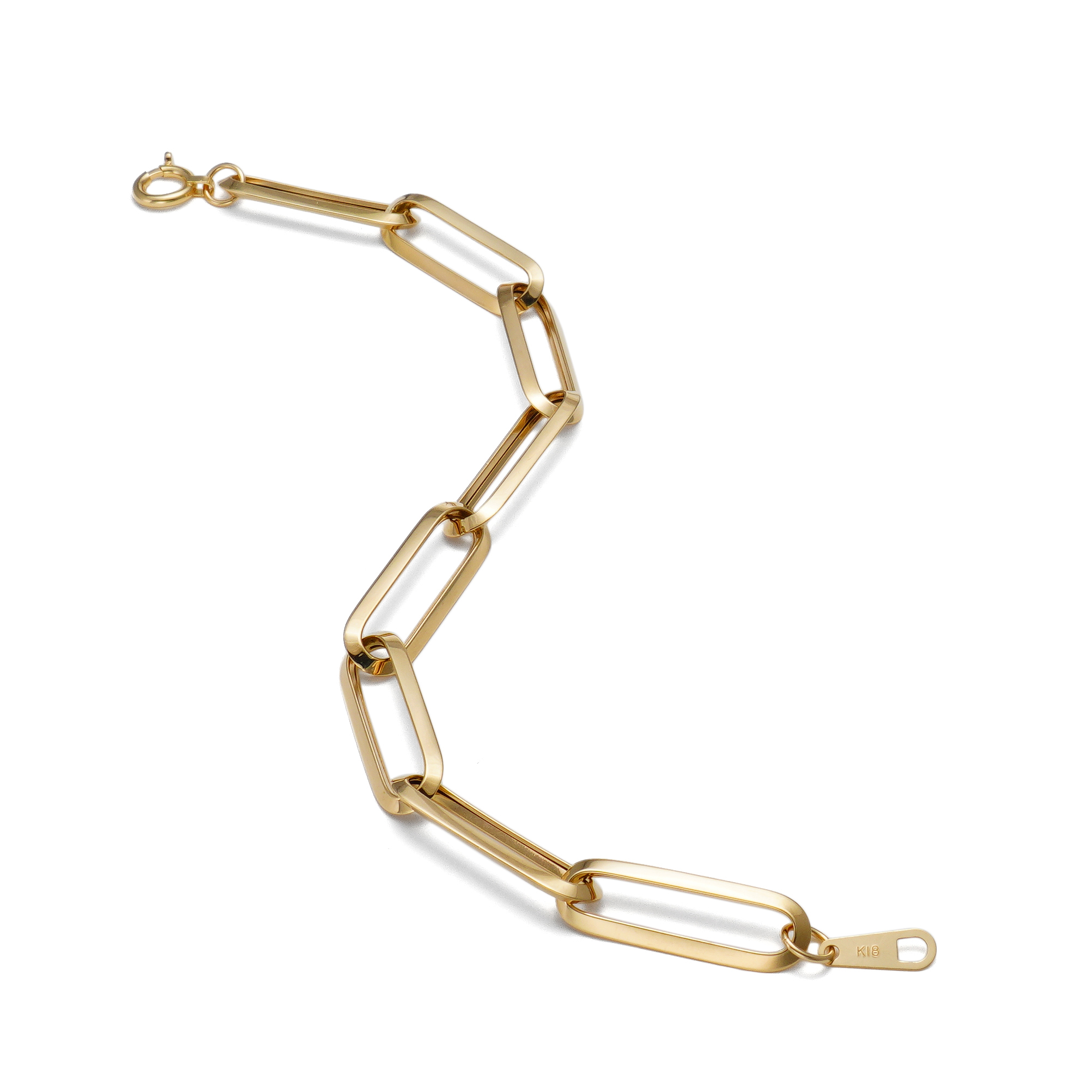 K18 18金 ロング リンクチェーン ブレスレット 7.1mm幅 16cm~22cm 引輪