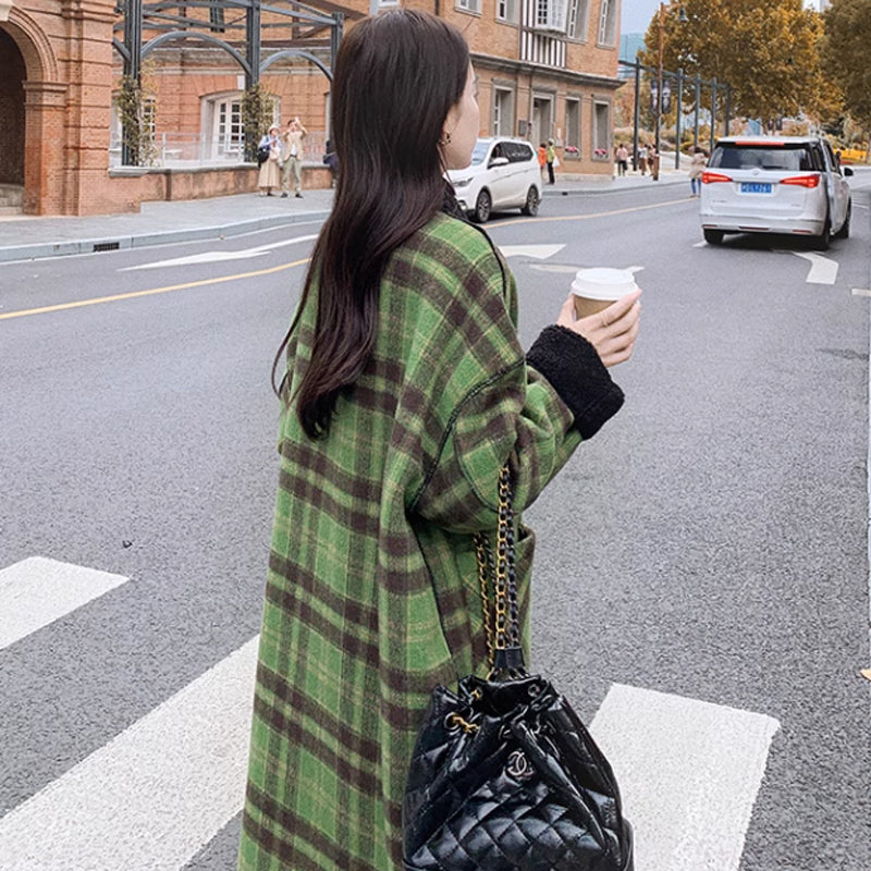 グリーンチェックリバーシブルコート