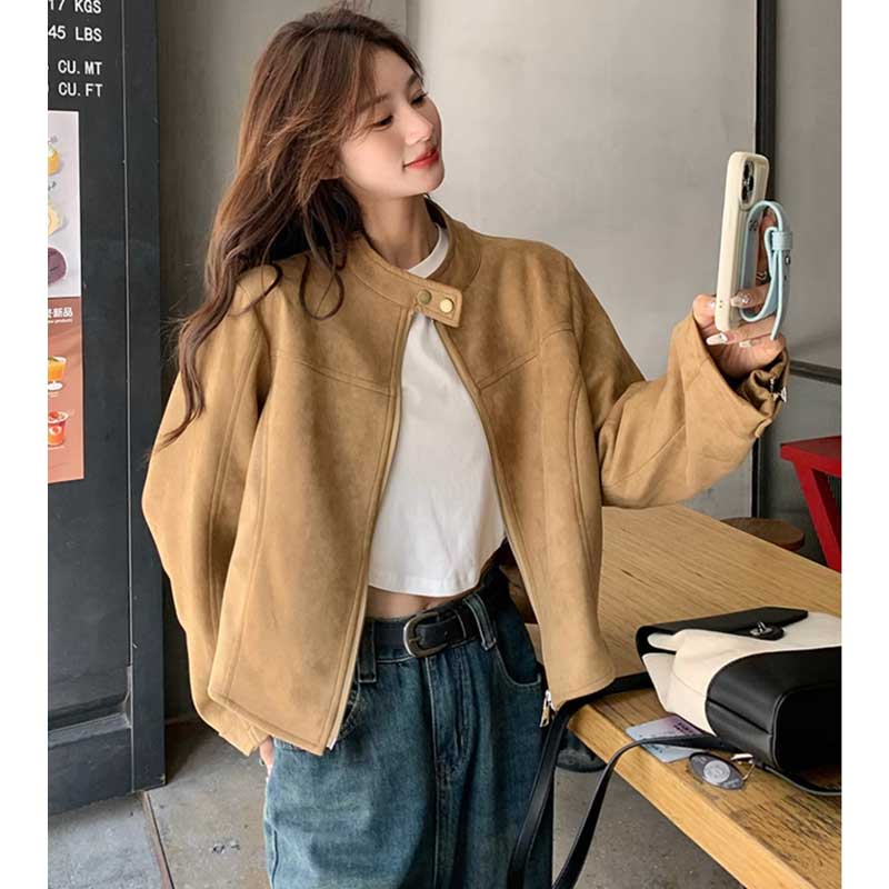 レトロスエードジャケット（ベージュ）春/秋 洗練されたシンプルさ