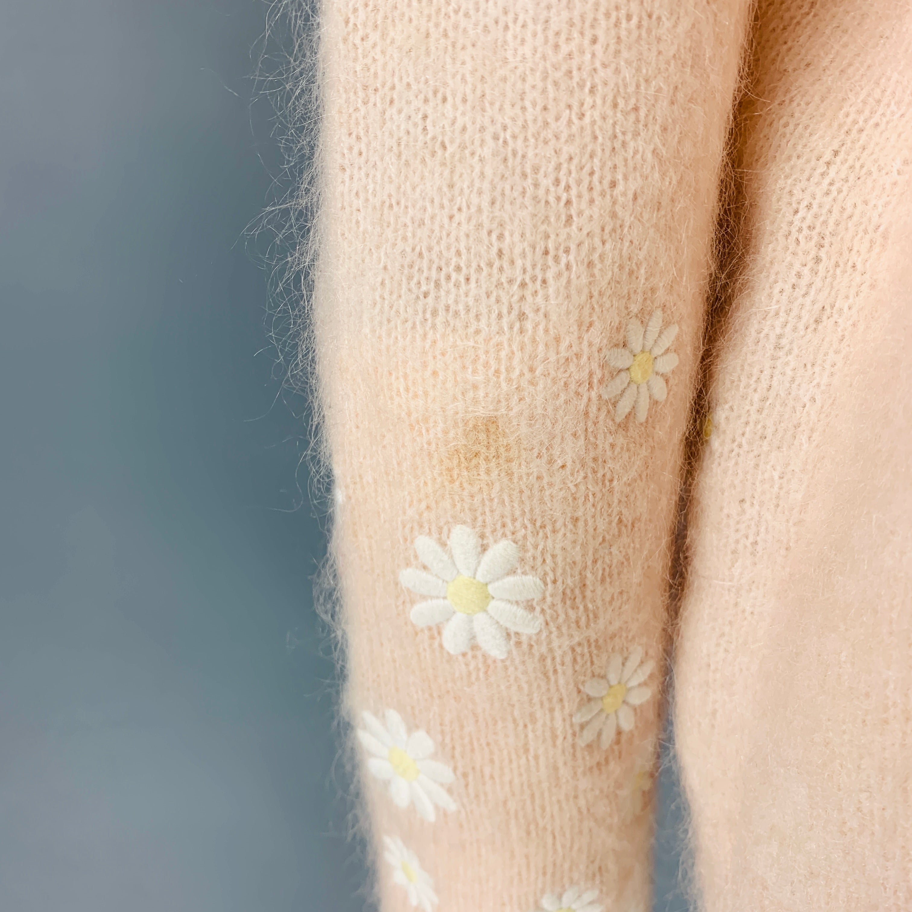 LA MAILLE SEZANE Size S Pink White Mohair Blend Embroidered