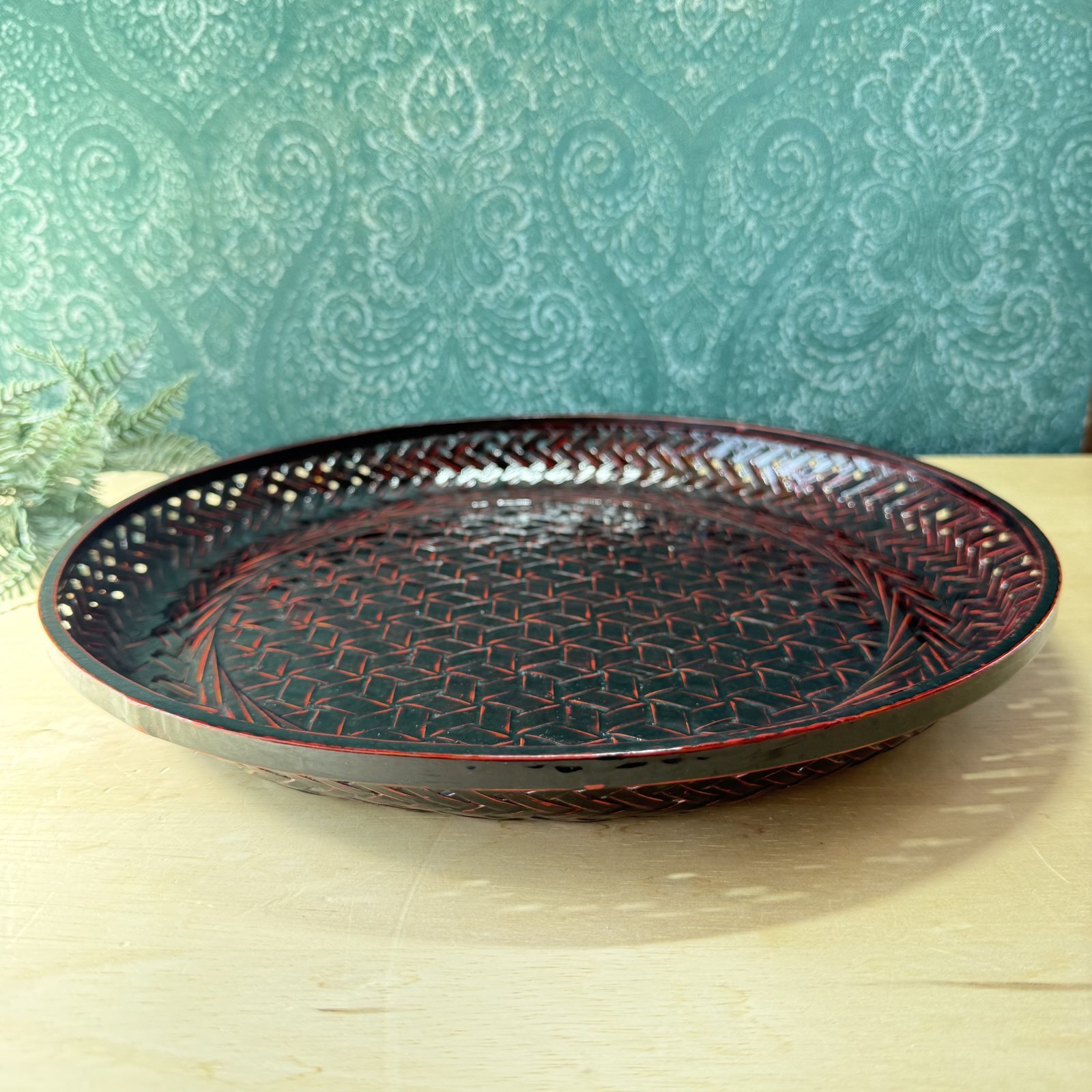 久留米籃胎漆器 丸 漆 透かし 盆