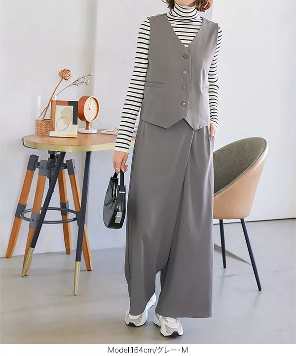 無地orストライプ柄テーラードベスト [C6896] - レディース