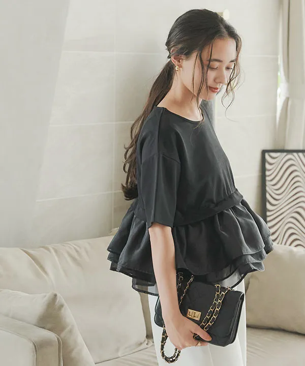 裾オーガンジーフリルトップス [C7236] - レディースファッション通販