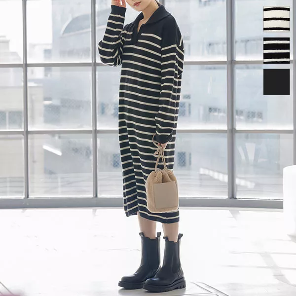 セーラーカラーニットワンピワンピース [E2987] - レディース