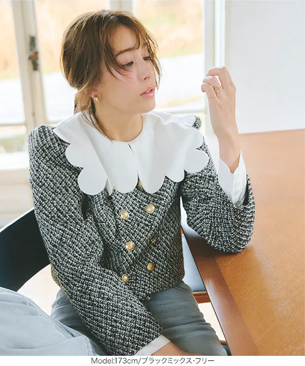 ダブルボタンツイードジャケット [K1293] - レディースファッション