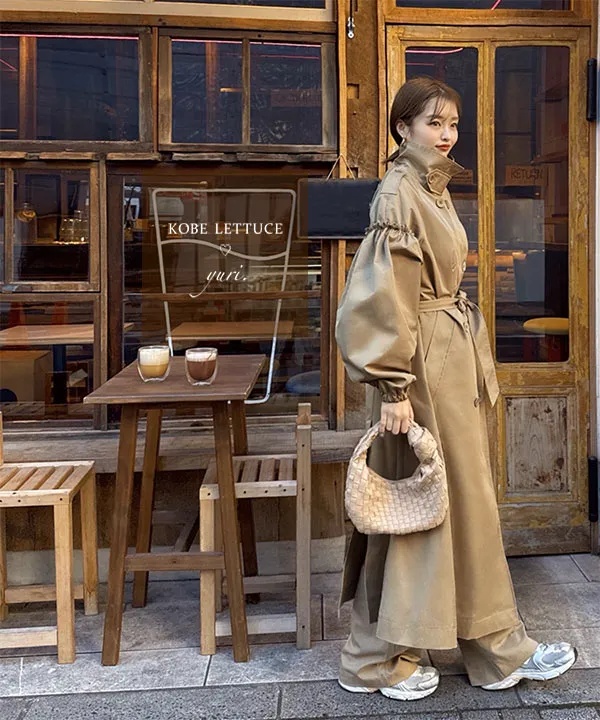 yuri.さんコラボ ]選べる2丈ギャザースリーブロングトレンチコート