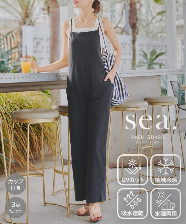 ラッシュガード ] 3点セットセパレート水着付きサロペット [S212