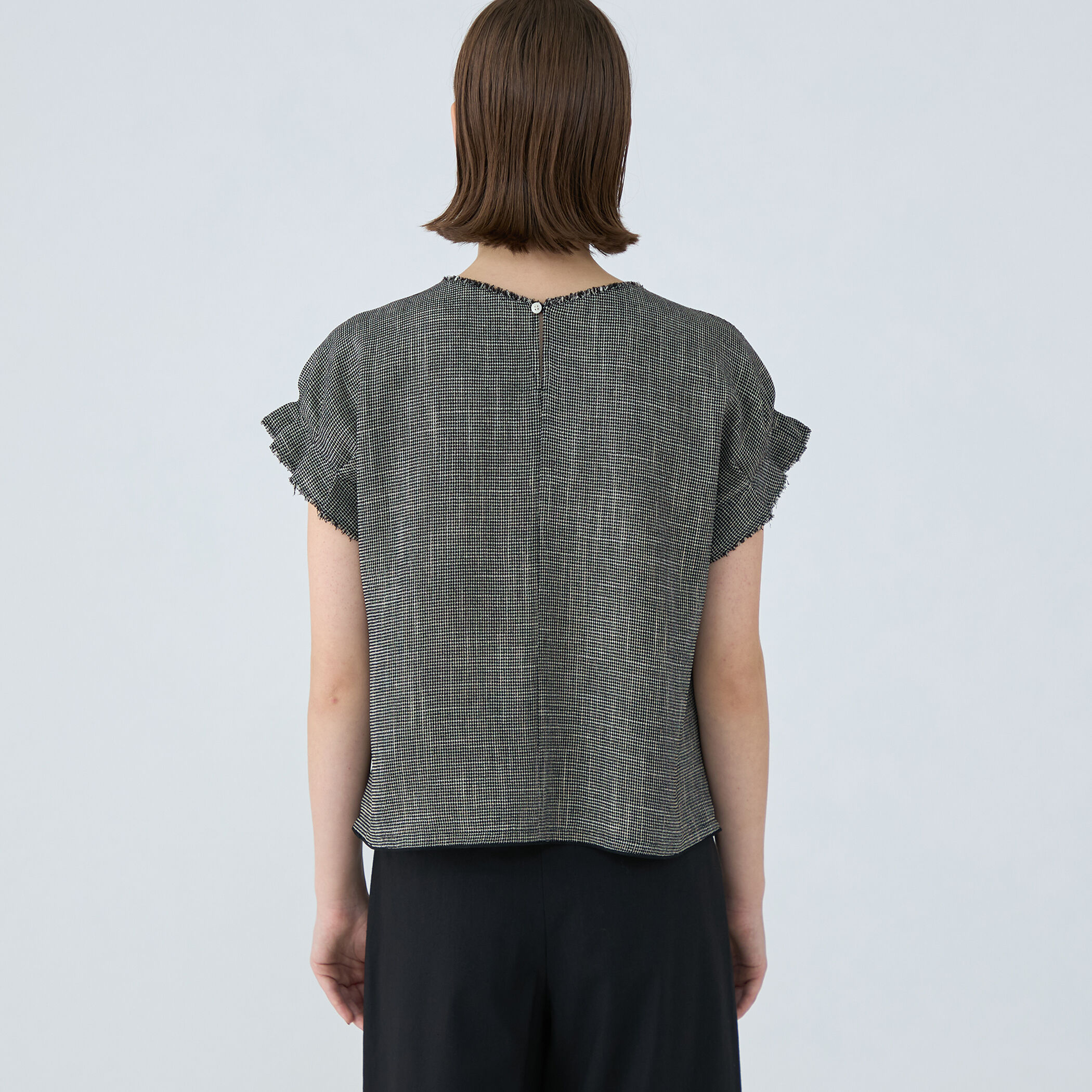 ポリエステルレーヨンカラミ タックスリーブブラウス