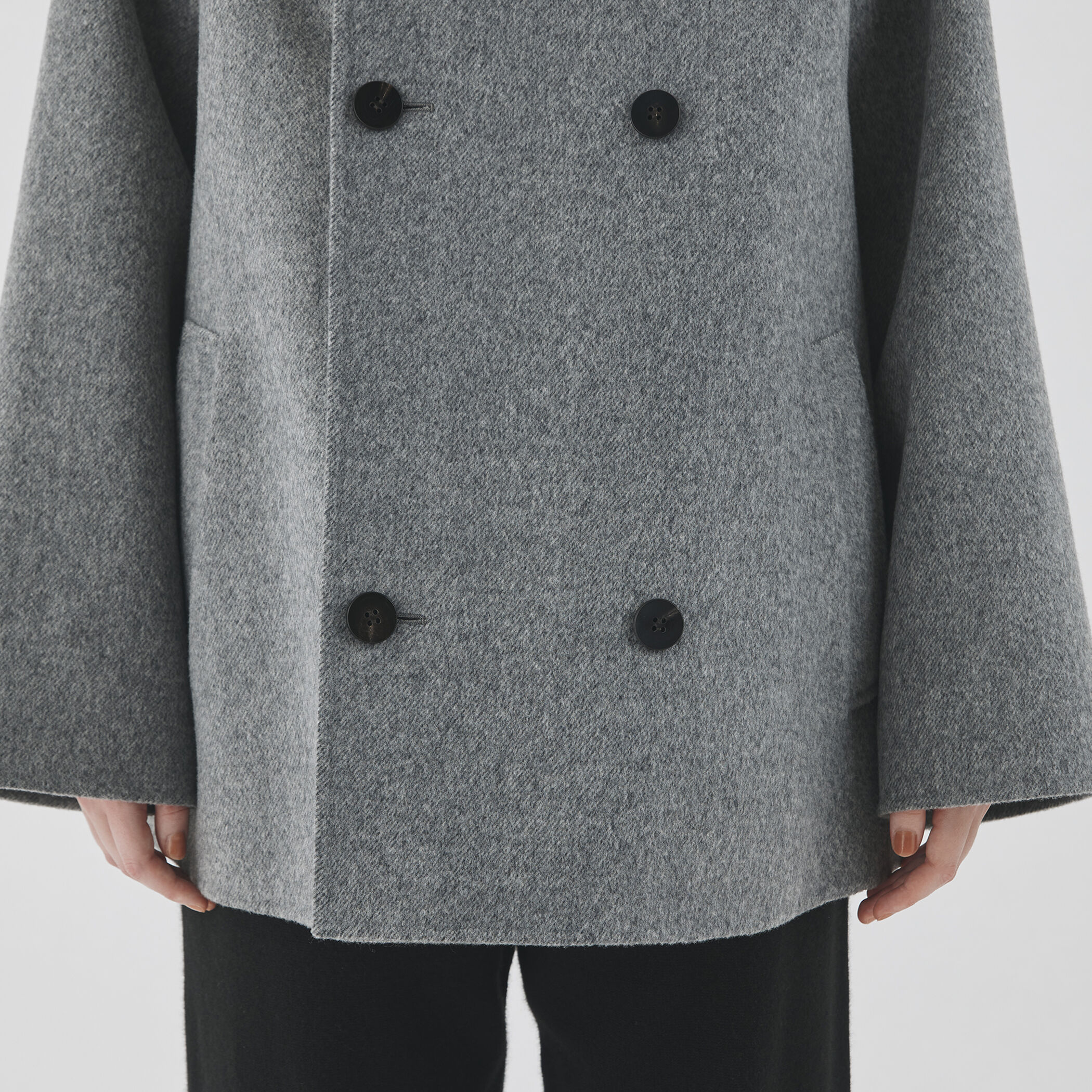 ウールダブルフェイス カラーレス ショートトレンチコート