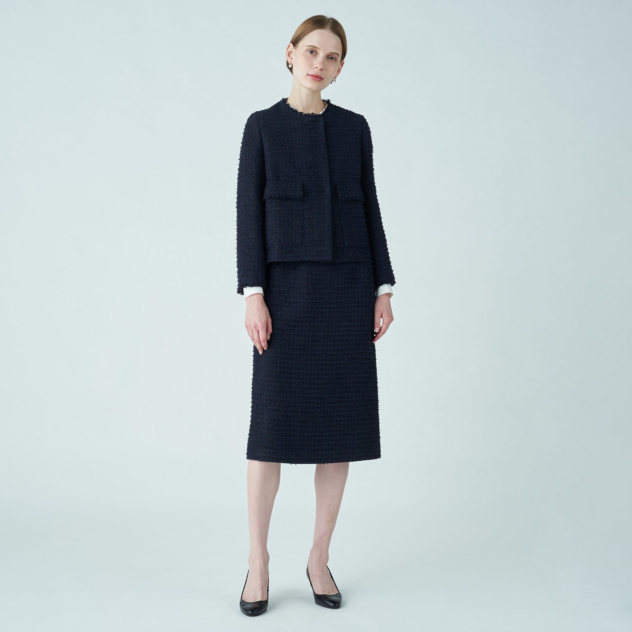 □ミックスヤーンツイード ノーカラージャケット｜トゥモローランド