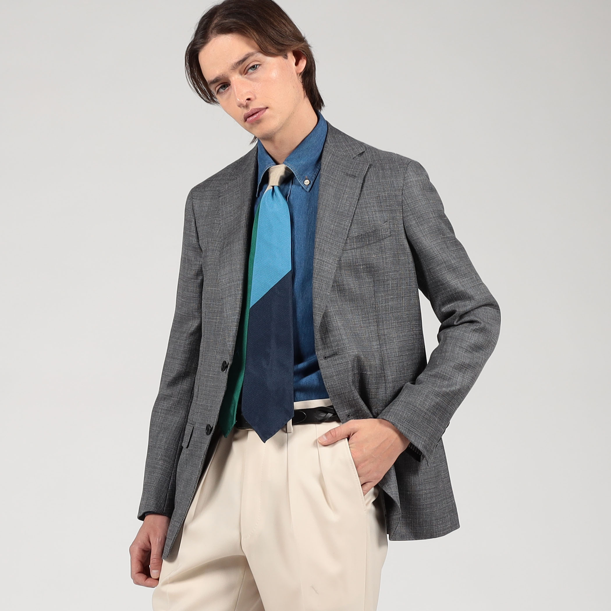 ウールシルクリネン シングルブレステッド 2Bジャケット SUMMER TIME