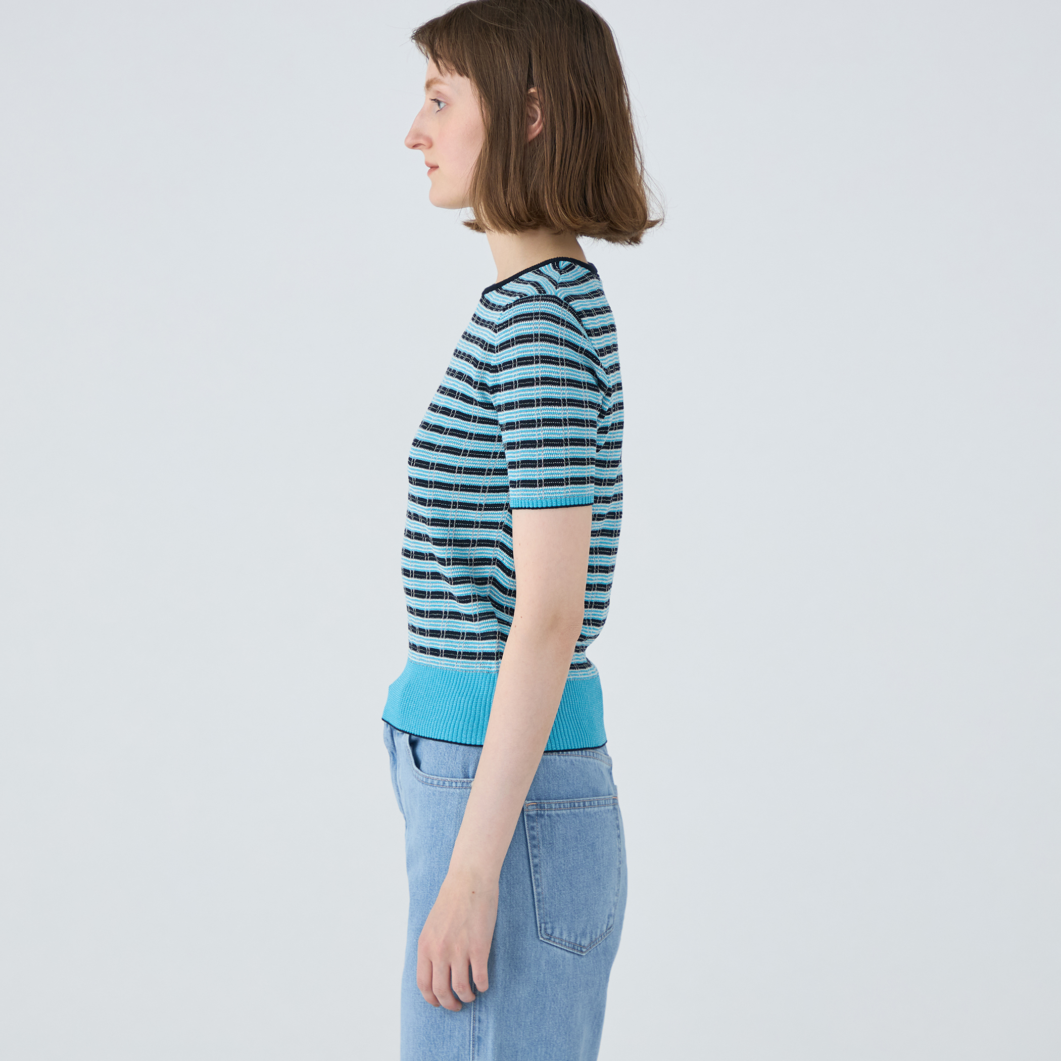 コットンナイロンラメチェック クルーネックプルオーバー