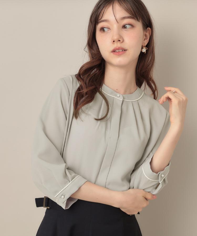 6分袖・通勤】配色ジョーゼットブラウス（シャツ・ブラウス