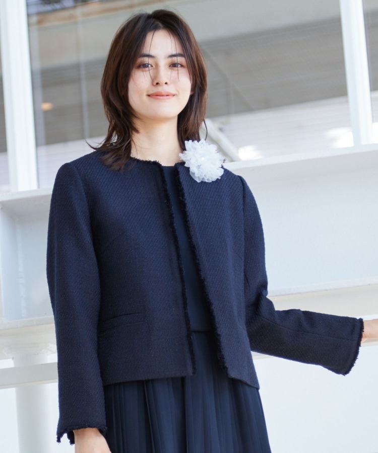 入卒/セレモニー】ツイードクルーネックジャケット（ノーカラー