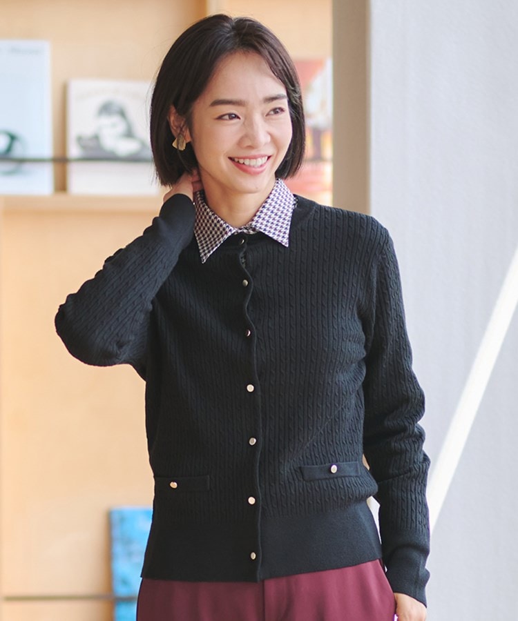 洗える】ケーブル編みカーディガン【長袖／アンサンブル着用可