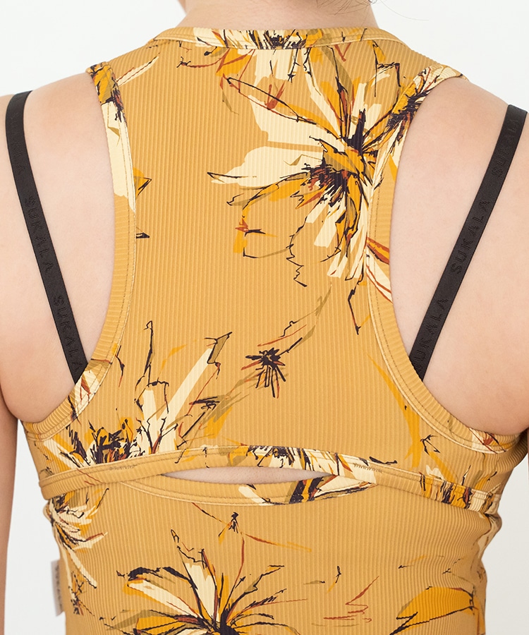 SUKALA】リブBigフラワープリントショートタンクトップ(S・M・Lサイズ