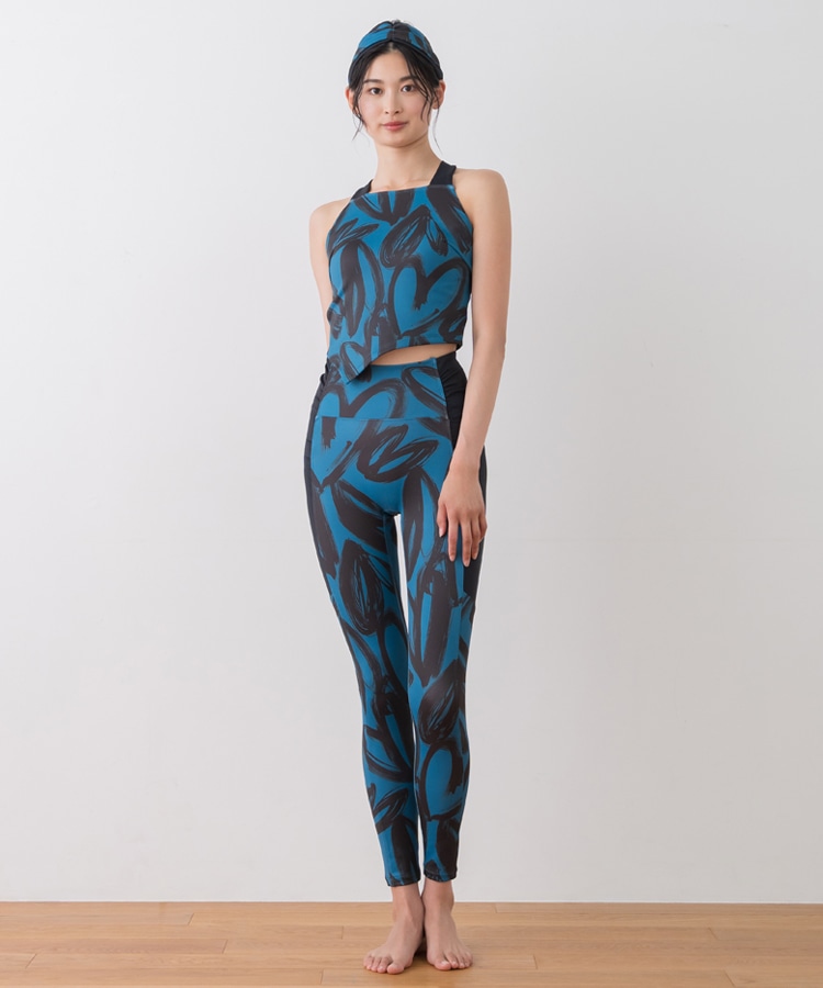 SUKALA】ハートプリントサイドギャザーレギンス(XS・Lサイズ ベージュ