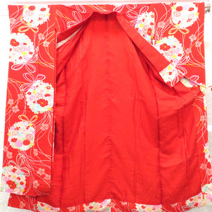 襦袢 振袖用 昔 花くす玉文様 希少 赤 多色 アンティーク 正絹