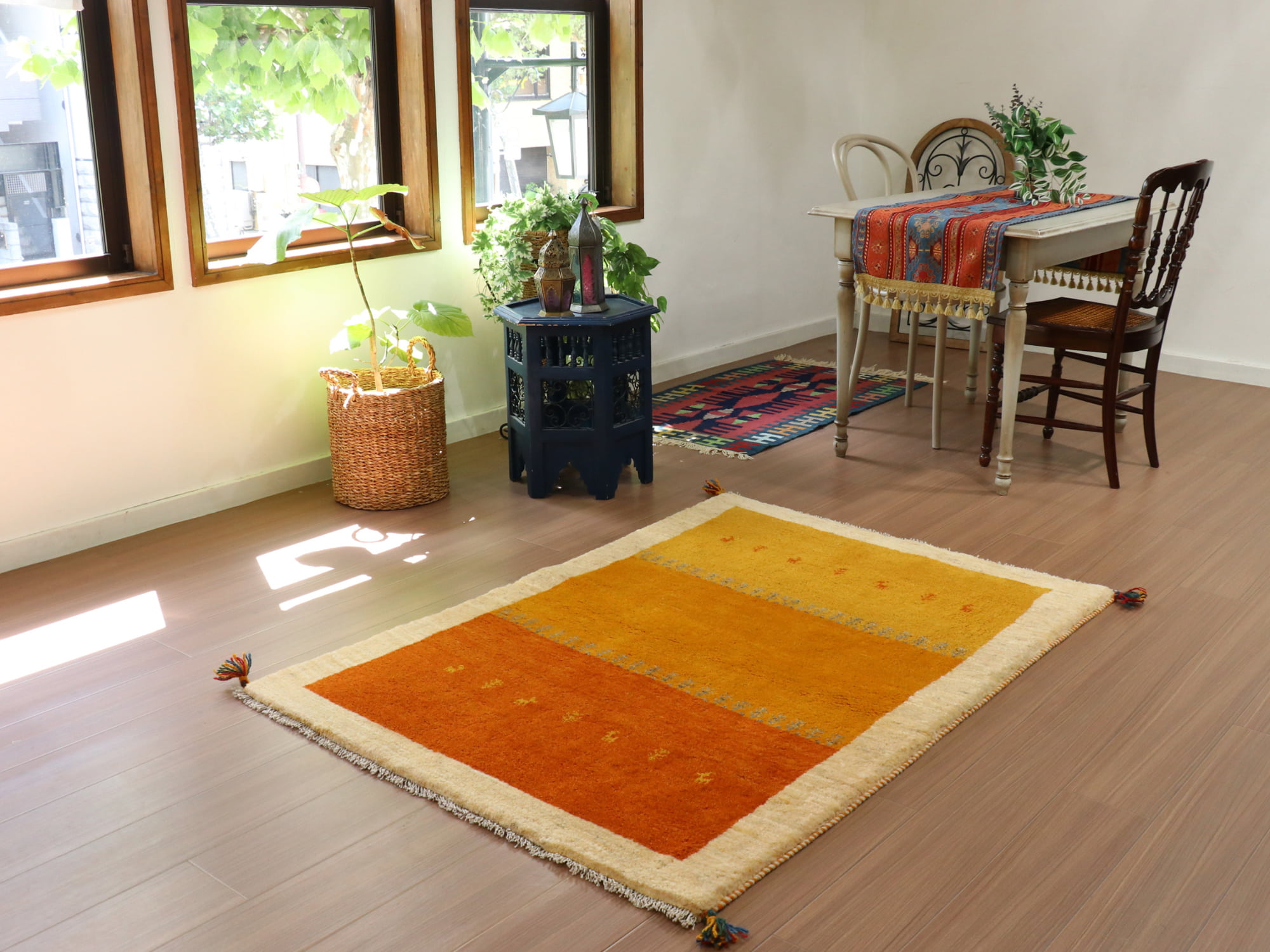 キリムスタイル / ギャッベ イラン産手織りラグ150×108cm イエロー