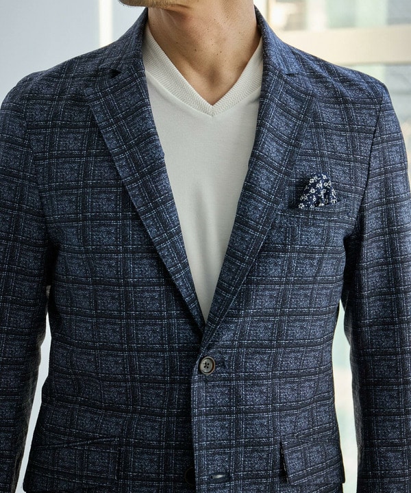 ポリエステルサッカーチェック柄テーラードジャケット｜メンズ