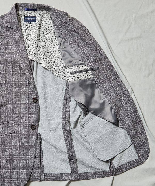 ポリエステルサッカーチェック柄テーラードジャケット｜メンズ