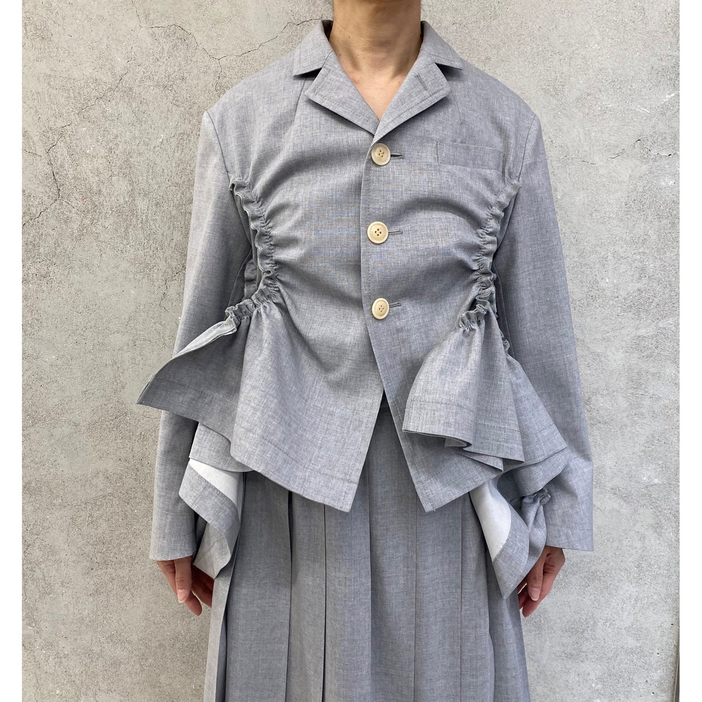 美品 トリココムデギャルソン ツイードジャケット 丸襟 裾 段階フリル