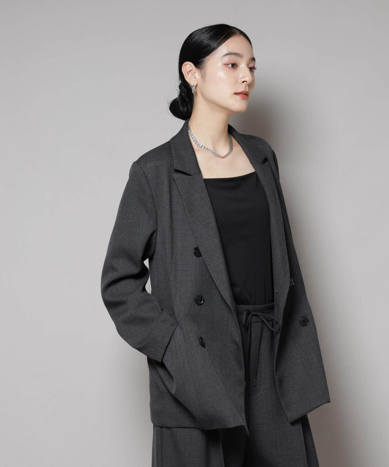 ストレッチ サージ チェック ダブル ジャケット ( セットアップ 可 )