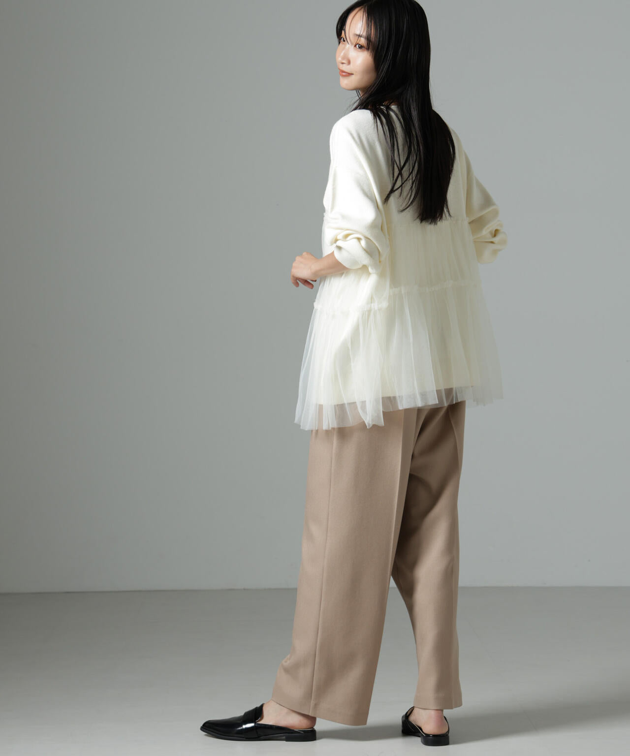 シアー チュール コンビ ニット プルオーバー