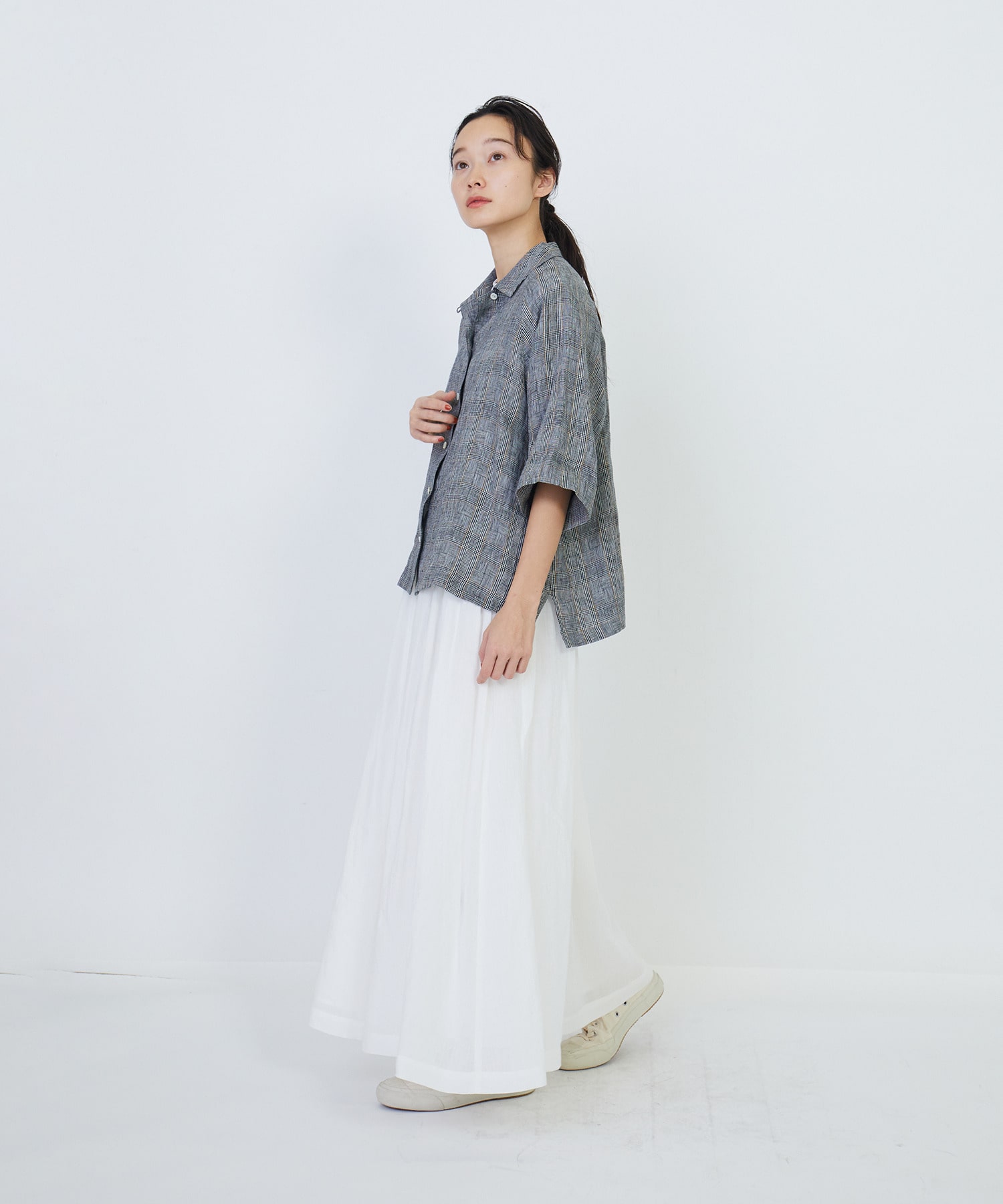 リネングレンチェックオープンカラーシャツ｜BIGI online store - ビギ