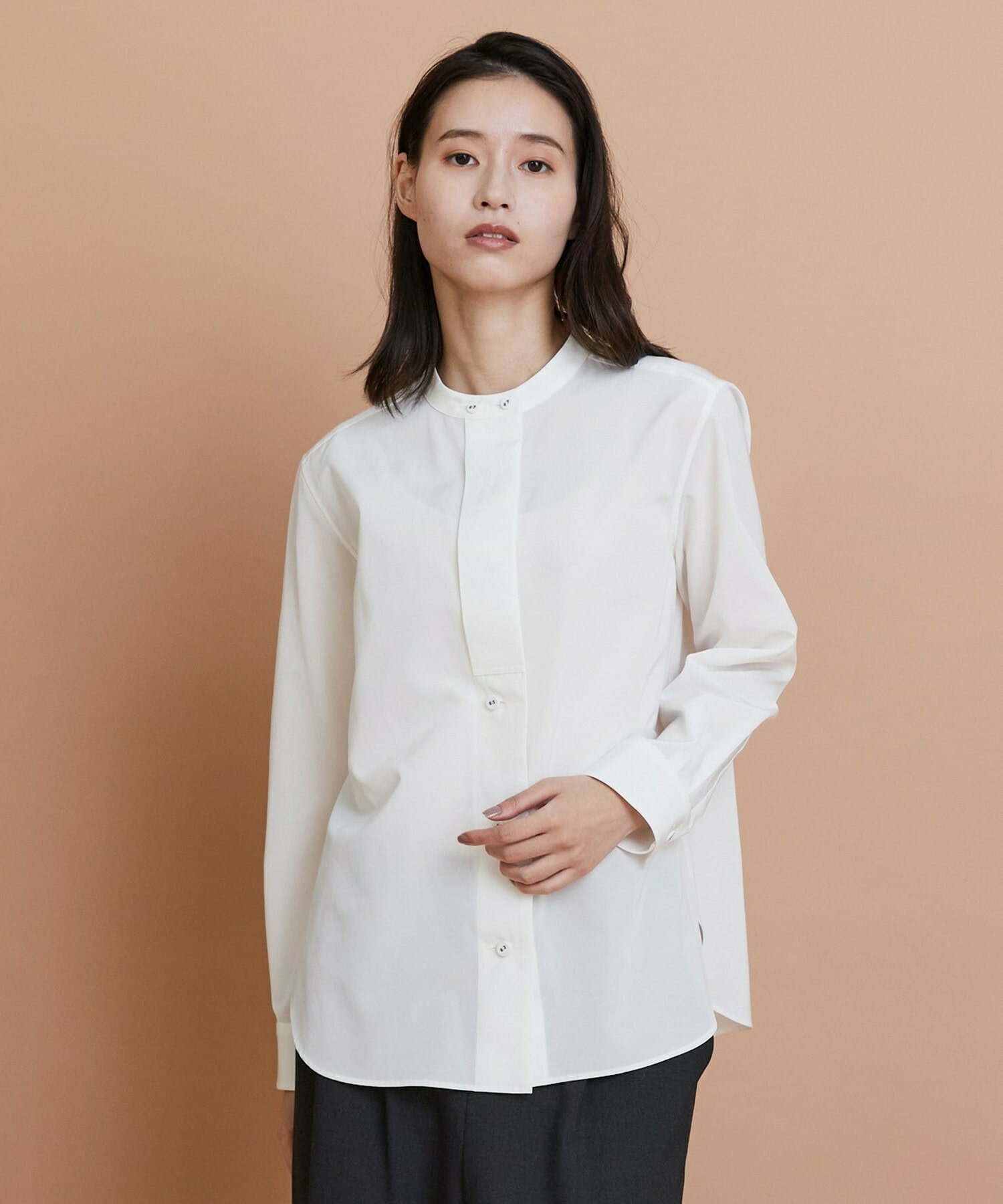 トリアセコットンタイプライターノーカラーシャツ｜BIGI online store