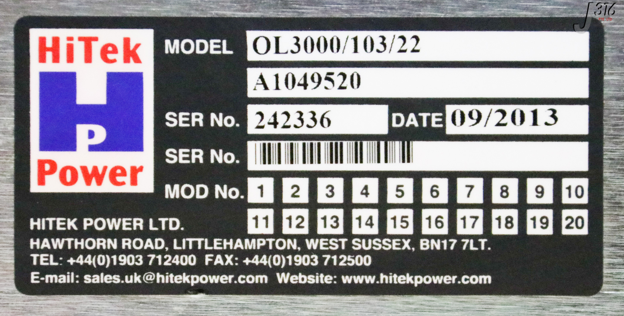 32906 HITEK POWER HIGH VOLTAGE POWER SUPPLY, SERIES 3000 OL3000