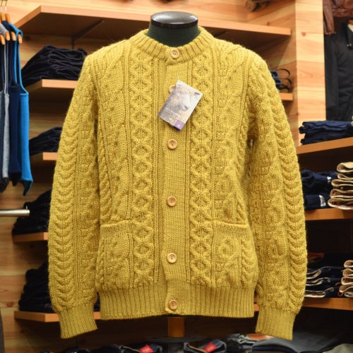 Kerry Woollen Mills】アランケーブル カラーレスカーディガン