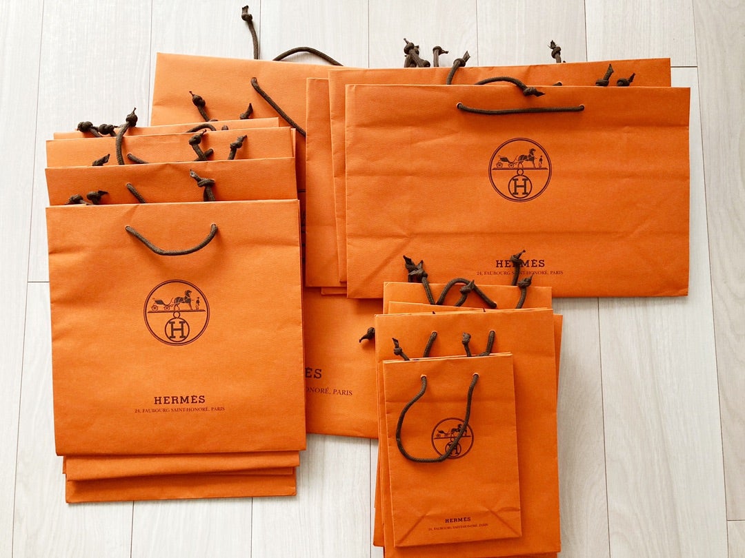 HERMES オレンジ ロゴ入り紙袋 エルメス HERMES 紙袋 2枚セット