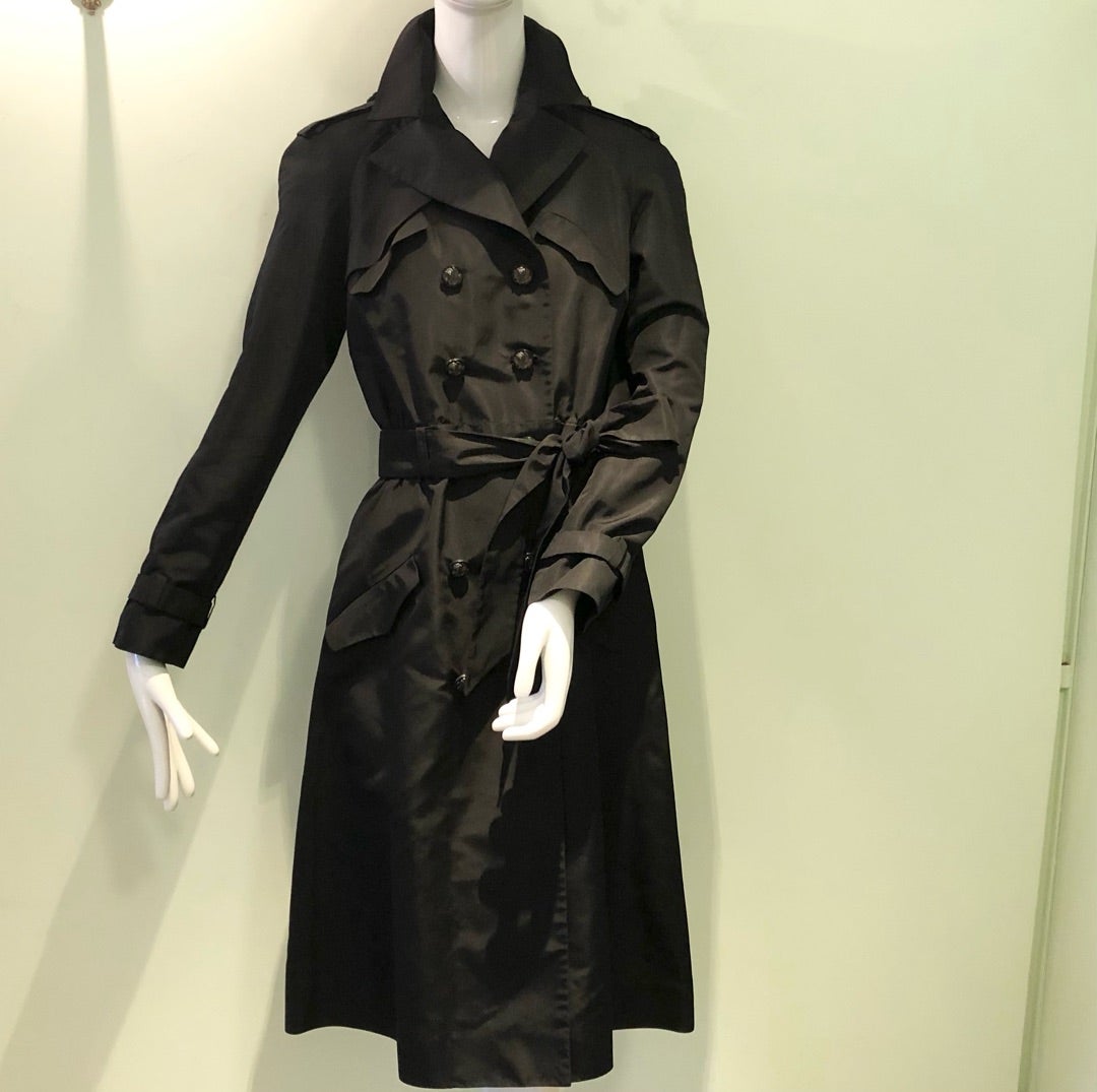 CO20】美品 希少 シャネル 獅子ココボタン 黒 シルク トレンチコート