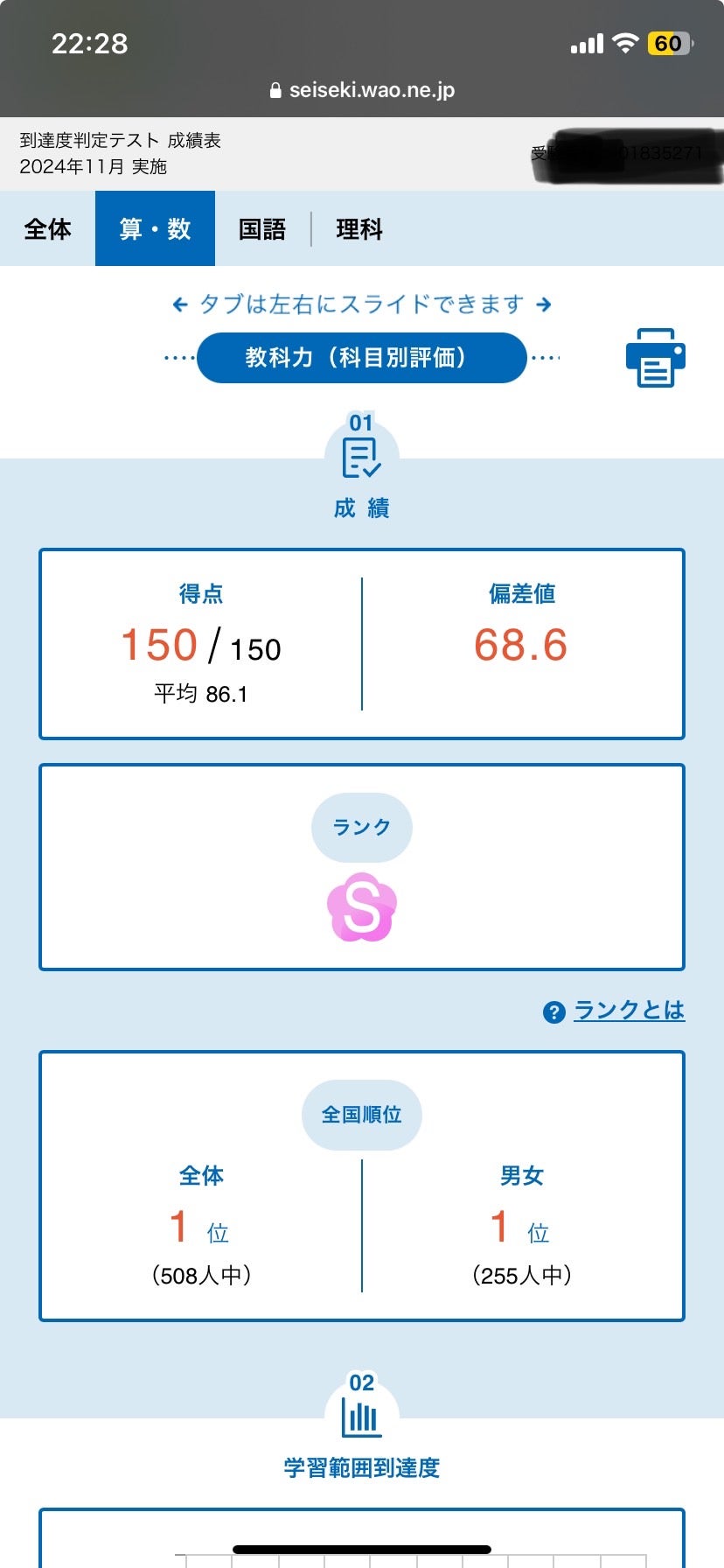 またまたまた、全国1位 能開公開テスト4年 150点！！ | たぶお＠全統