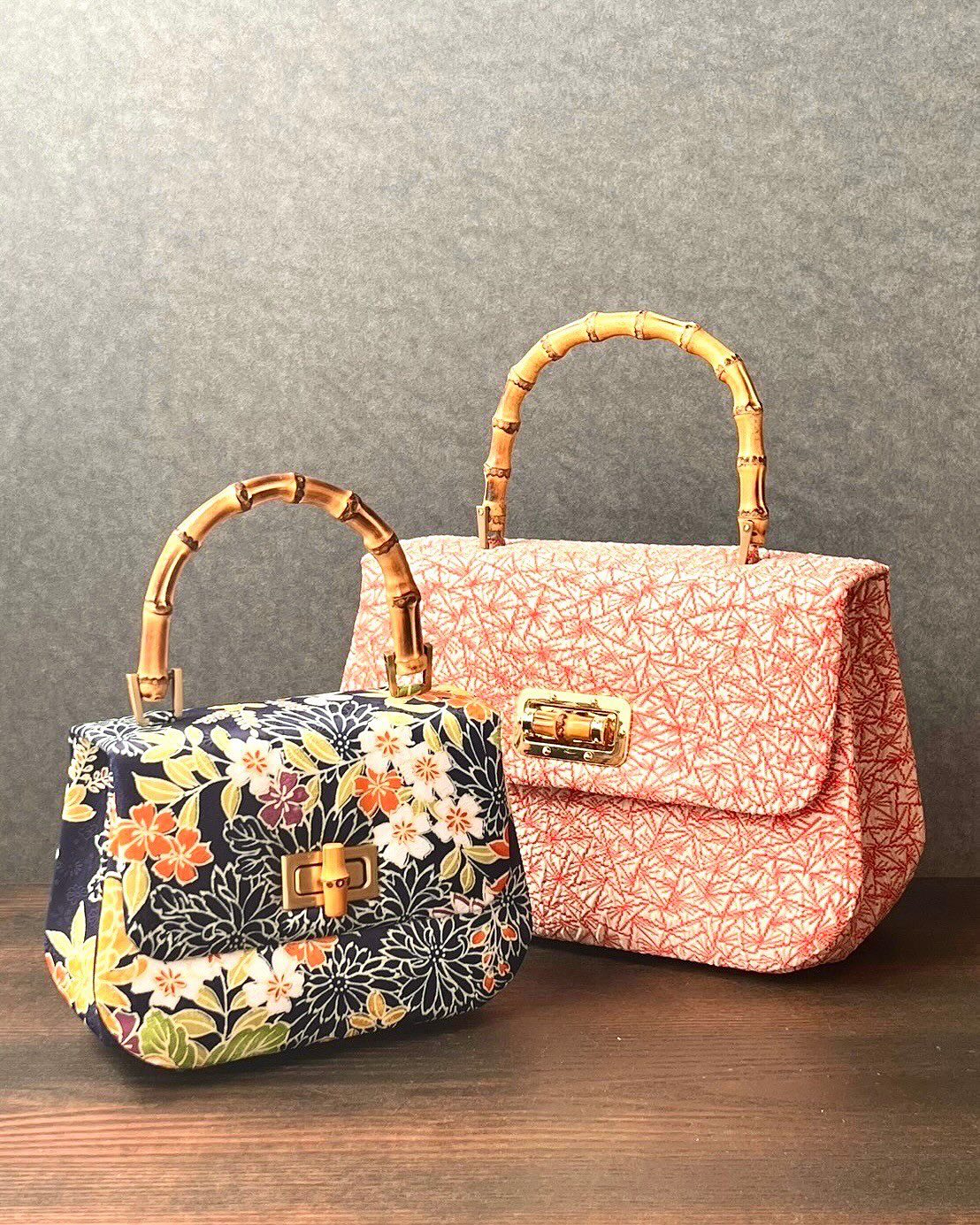 着物リメイクバック】 正絹 珍しいトランプ柄 コロンと丸く可愛い