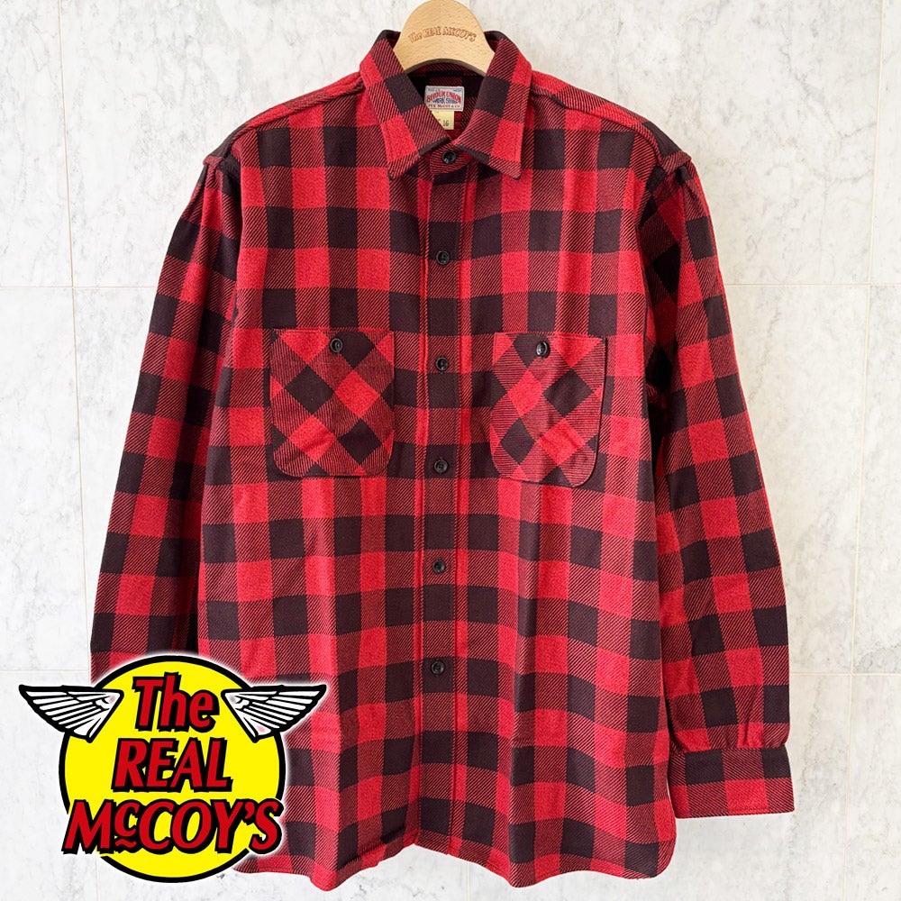 リアルマッコイズJOE McCOYバッファローチェックシャツ美品 赤×黒