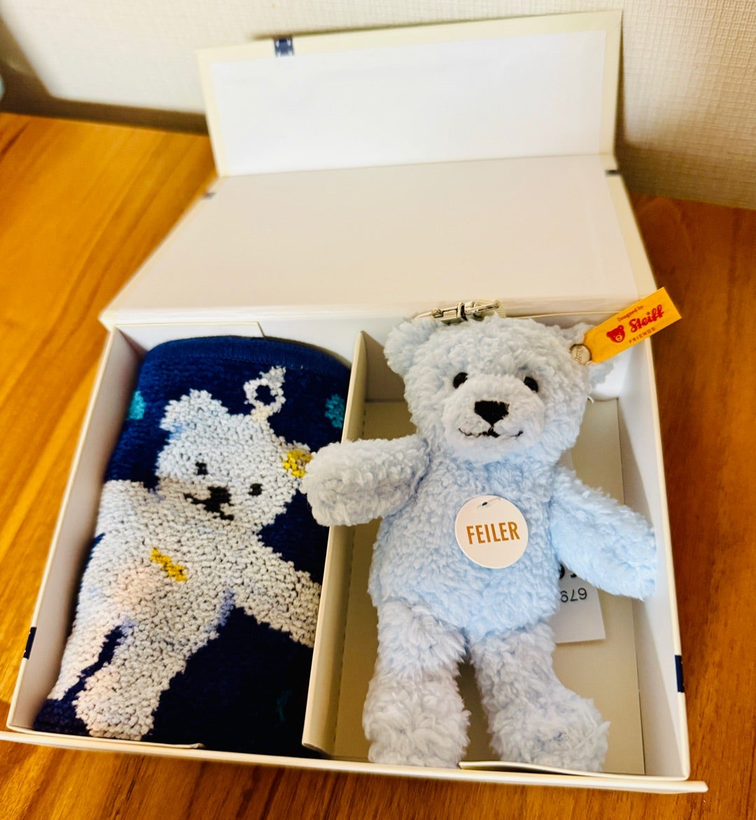 フェイラー シュタイフ コラボ ハンカチ キーチェーン 水色 FEILER