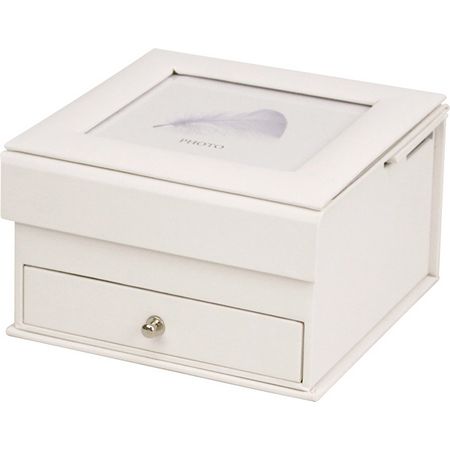 即日☆OrangeDeco/引き出し&フォトフレーム付レザー調ボックス WH