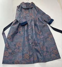 新品未使用7マルキ大島紬＊重ね衿前開きワンピース＊着物リメイク