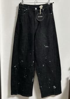 ayane アヤン ペイント加工バレルレッグデニムパンツ ブラック36