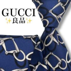 良品✨GUCCI ネクタイ グッチ ホースビット ネイビー ブルー 【H