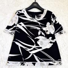 レオナール カットソー 高級✨ カンカン 花柄 トリム 半袖 ブラック