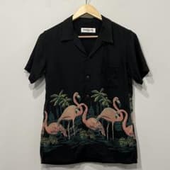 名作 ルードギャラリー フラミンゴ アロハ シャツ M ブラック レーヨン