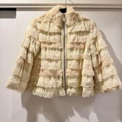 MANOUSH マヌーシュ リアルファー&フリルレース ショートコート オフ白