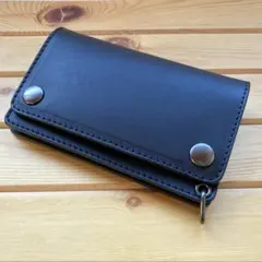 ⑤ミドルトラッカーウォレット/栃木レザー黒色/ホックシルバー/小判