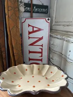 フランスアンティークホーロートレイプレートポルカドット水玉レア