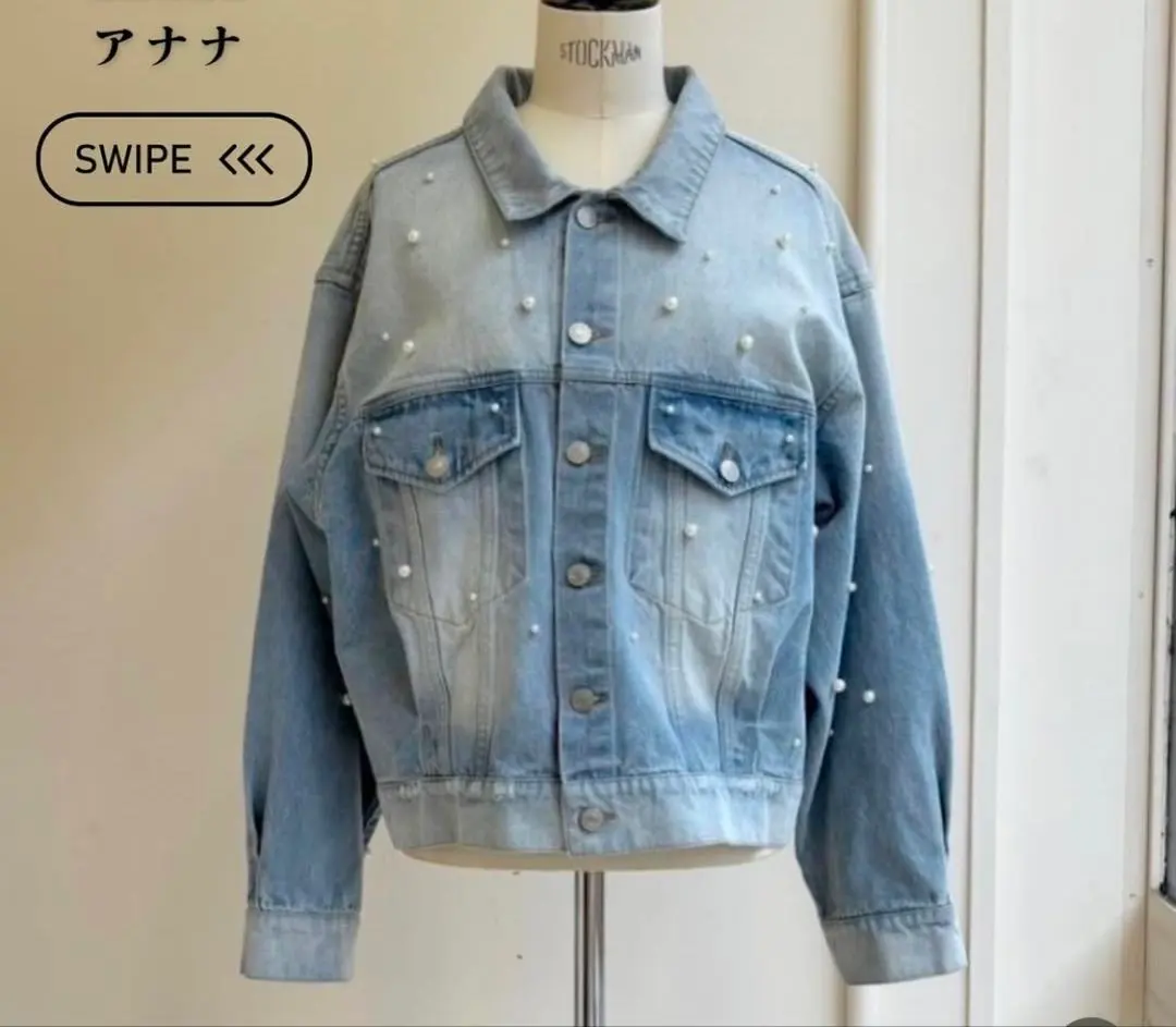 新品アナナ パール装飾 デニムジャケットM イシカワラボ